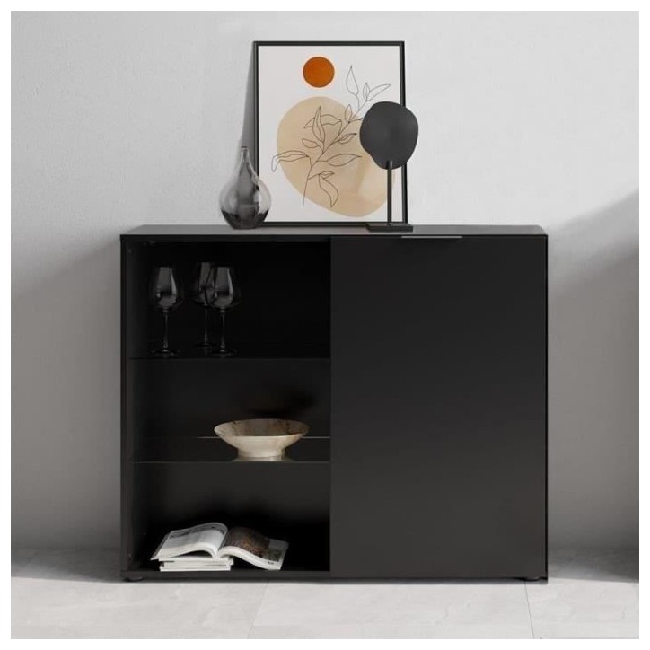 Petit meuble de rangement - Décor noir - L99,1 x H81,3 x P31,5 cm - Fabriqué en Allemagne Petit meuble de rangement - Décor noir - L99,1 x H81,3 x P31,5 cm - Fabriqué en Allemagne