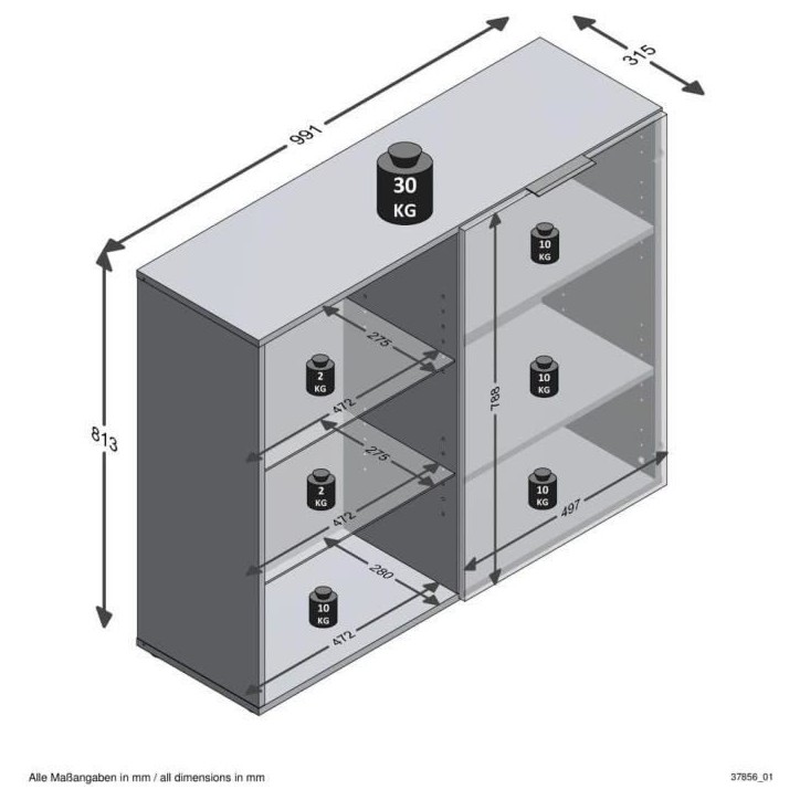 Petit meuble de rangement - Décor noir - L99,1 x H81,3 x P31,5 cm - Fabriqué en Allemagne Petit meuble de rangement - Décor noir - L99,1 x H81,3 x P31,5 cm - Fabriqué en Allemagne