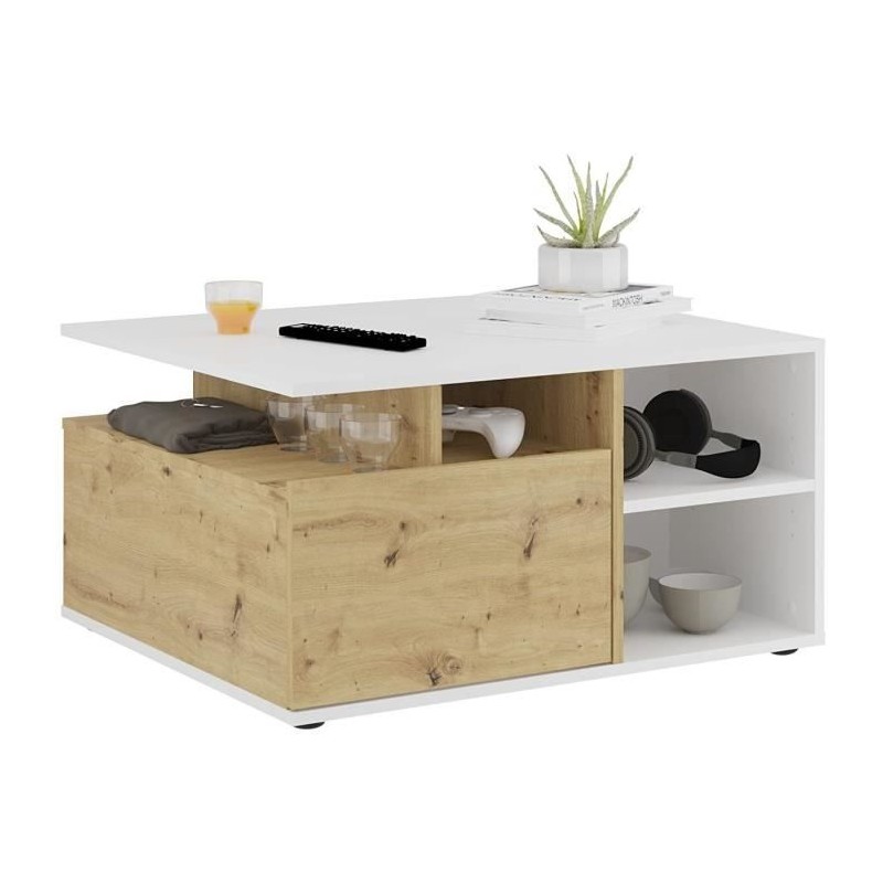 Table basse - Décor Blanc et Chene Artisan - L82 x H69,1 x P10,3 cm - Table basse - Décor Blanc et Chene Artisan - L82 x H69,1 x P10,3 cm -