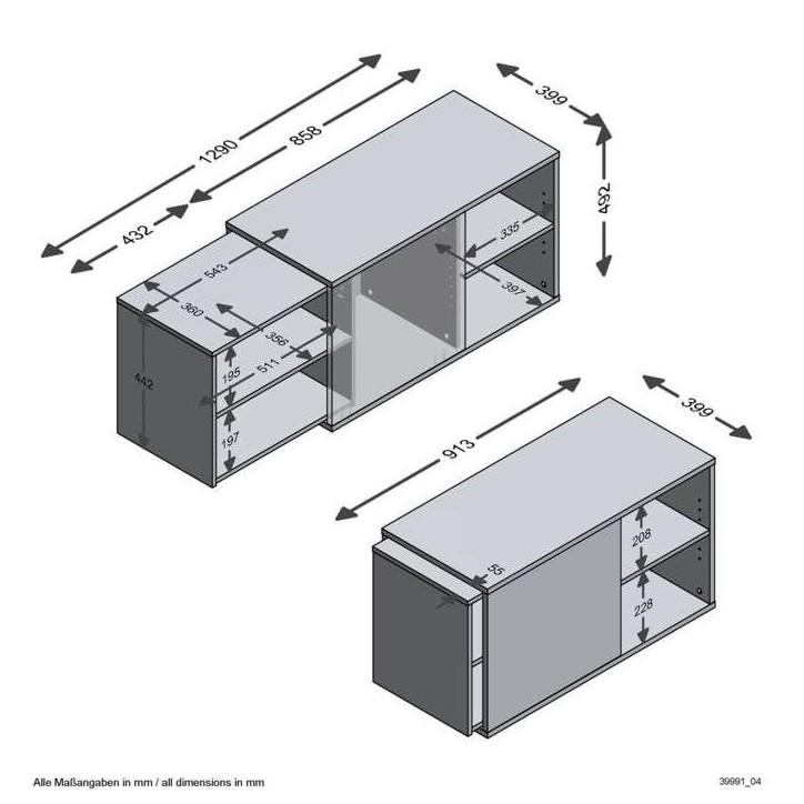 FMD Meuble TV avec 2 compartiments ouverts 133,5x39,9x49,2 cm, unité tv, buffet bas tv,, armoire tv 444232