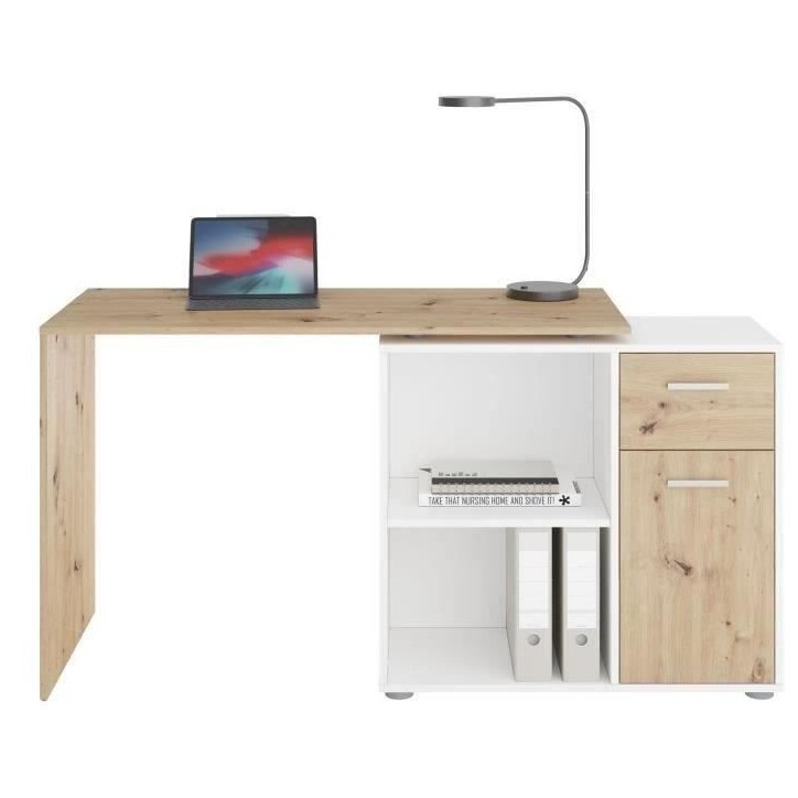 Bureau d'angle avec rangements Albrecht - Mélaminé chene et blanc - L83 x H74 x P117 cm Bureau d'angle avec rangements Albrecht - Mélaminé chene et blanc - L83 x H74 x P117 cm