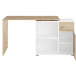 Bureau d'angle avec rangements Albrecht - Mélaminé chene et blanc -