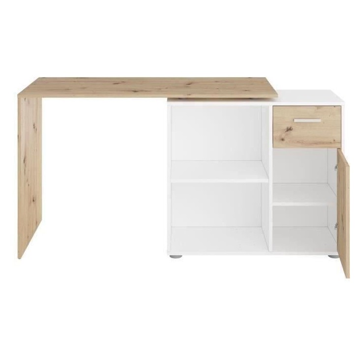 Bureau d'angle avec rangements Albrecht - Mélaminé chene et blanc - L83 x H74 x P117 cm Bureau d'angle avec rangements Albrecht - Mélaminé chene et blanc - L83 x H74 x P117 cm