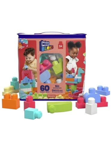 Mega Bloks - Sac Rose 60 blocs - First Builders - Jouet de construction - Briques de Construction - 1er age - 12 mois et +