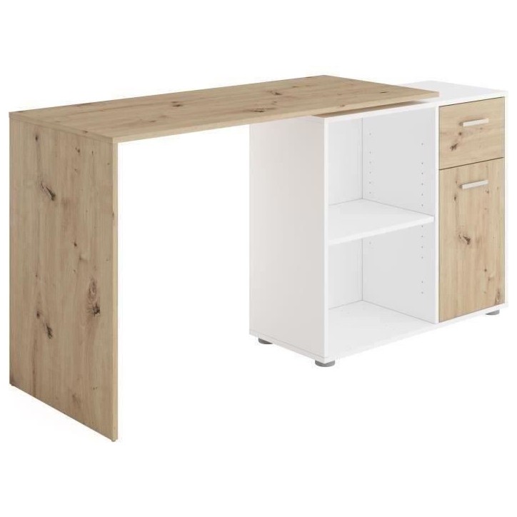 Bureau d'angle avec rangements Albrecht - Mélaminé chene et blanc - L83 x H74 x P117 cm Bureau d'angle avec rangements Albrecht - Mélaminé chene et blanc - L83 x H74 x P117 cm