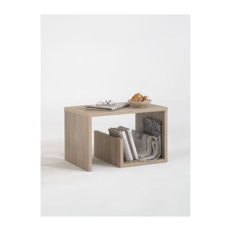 Table basse - Mélamine - Décor chene - L59 x H38 x P36 cm - Fabriqu