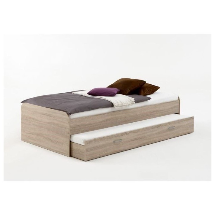 Lit gigogne pour un double couchage - Décor chene - L94,6 x H50,5 x P203 cm - Fabriqué en Allemagne Lit gigogne pour un double couchage - Décor chene - L94,6 x H50,5 x P203 cm - Fabriqué en Allemagne