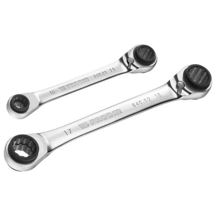 Jeu de 2 Clés a Cliquet Cuatro FACOM - 8-19 mm - Argent Jeu de 2 Clés a Cliquet Cuatro FACOM - 8-19 mm - Argent