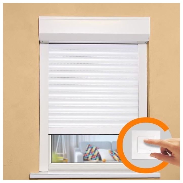 Volet roulant double parois H140 cm x L150 cm PVC recoupable en largeur et hauteur - Manoeuvre électrique filaire - Coloris Bla Volet roulant double parois H140 cm x L150 cm PVC recoupable en largeur et hauteur - Manoeuvre électrique filaire - Coloris Bla