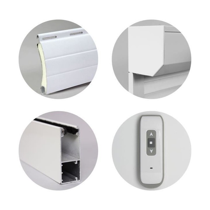 Volet roulant H140 x L120 cm en aluminium recoupable en largeur et hauteur - Manoeuvre électrique radio - Coloris Blanc - Volet roulant H140 x L120 cm en aluminium recoupable en largeur et hauteur - Manoeuvre électrique radio - Coloris Blanc -