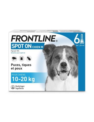 FRONTLINE Spot On Chien M - 10 a 20 kg - 6 pipettes- Puces tiques et poux