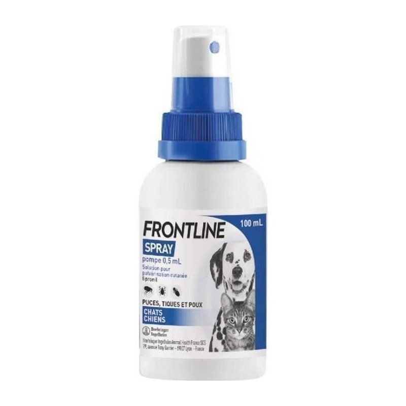 Frontline Spray - Anti-puces anti-tiques - Chat et chien -5kg - 100ml