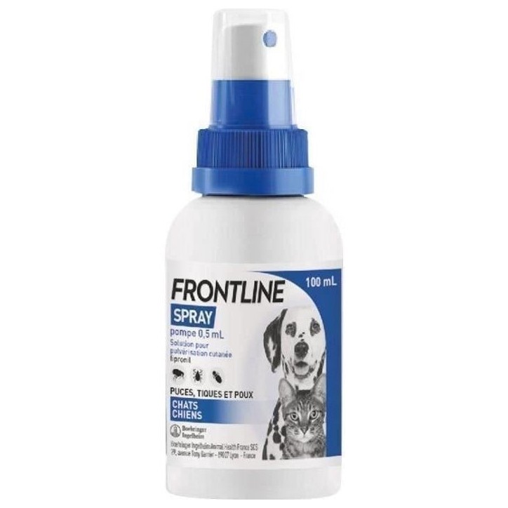 Frontline Spray - Anti-puces anti-tiques - Chat et chien -5kg - 100ml Frontline Spray - Anti-puces anti-tiques - Chat et chien -5kg - 100ml