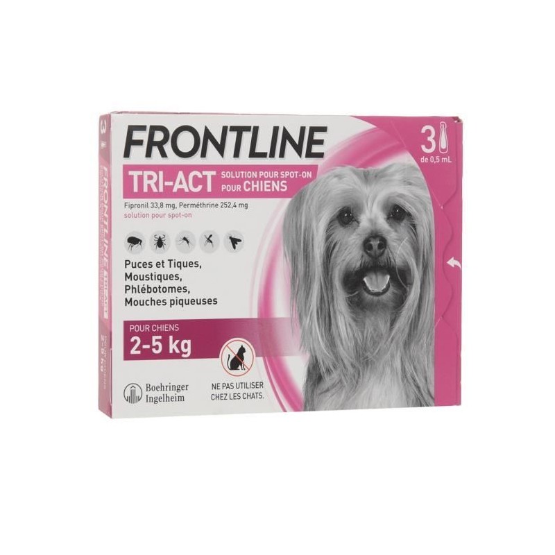 Frontline Tri-Act chien - Anti-puces anti-tiques pour chien XS - 2-5kg