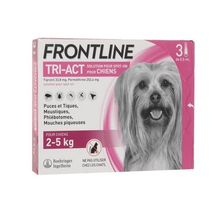Frontline Tri-Act chien - Anti-puces anti-tiques pour chien XS - 2-5kg - 3 pipettes Frontline Tri-Act chien - Anti-puces anti-tiques pour chien XS - 2-5kg - 3 pipettes