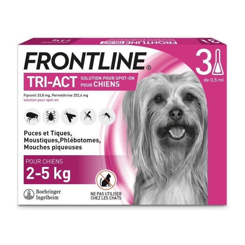 Frontline Tri-Act chien - Anti-puces anti-tiques pour chien S - 5-10kg