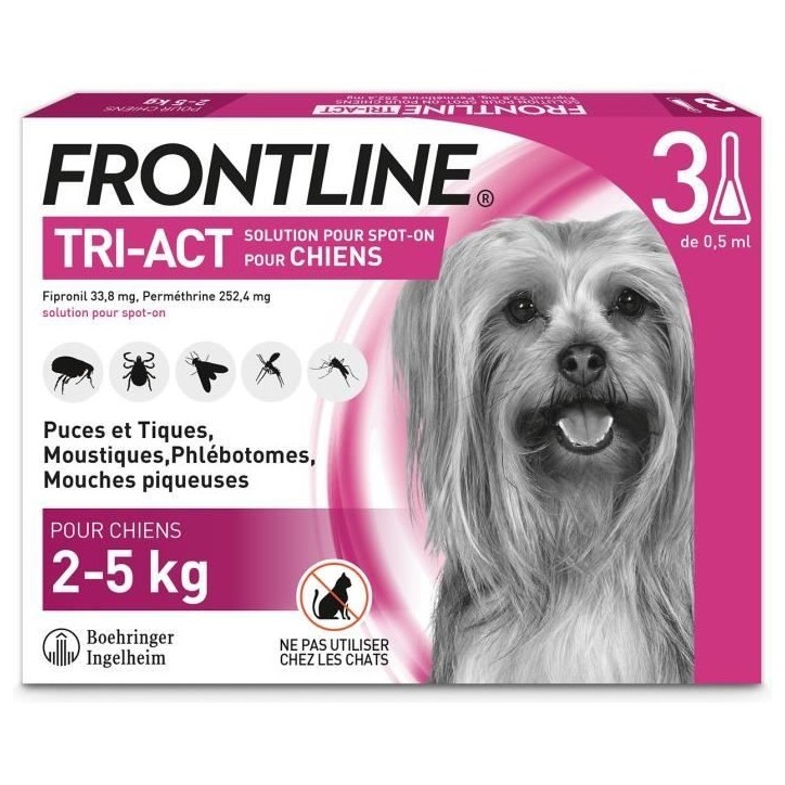 Frontline Tri-Act chien - Anti-puces anti-tiques pour chien S - 5-10kg - 3 pipettes