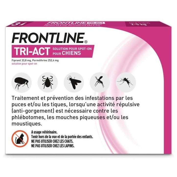 Frontline Tri-Act chien - Anti-puces anti-tiques pour chien S - 5-10kg - 3 pipettes