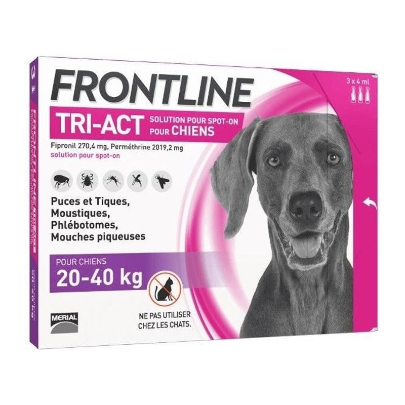 Frontline Tri-Act chien - Anti-puces anti-tiques pour chien L - 20-40k