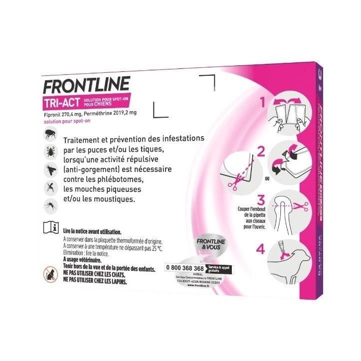 Frontline Tri-Act chien - Anti-puces anti-tiques pour chien L - 20-40kg - 3 pipettes