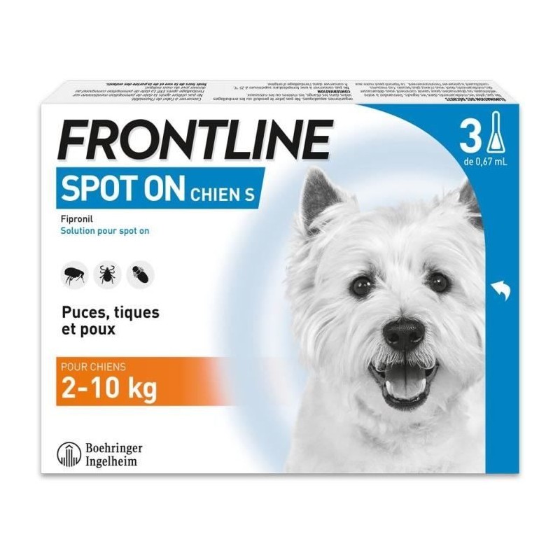 Frontline Spot On chien - Anti-puces anti-tiques pour chien S - 2-10kg Frontline Spot On chien - Anti-puces anti-tiques pour chien S - 2-10kg