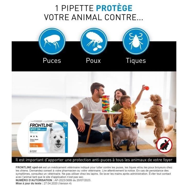 Frontline Spot On chien - Anti-puces anti-tiques pour chien S - 2-10kg - 3 pipettes Frontline Spot On chien - Anti-puces anti-tiques pour chien S - 2-10kg - 3 pipettes