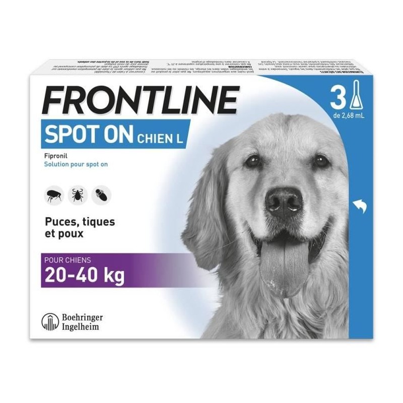 Frontline Spot On chien - Anti-puces anti-tiques pour chien L - 20-40k Frontline Spot On chien - Anti-puces anti-tiques pour chien L - 20-40k