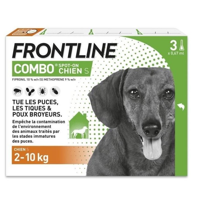 Frontline Combo chien - Anti-puces anti-tiques pour chien S - 2-10kg - 3 pipettes
