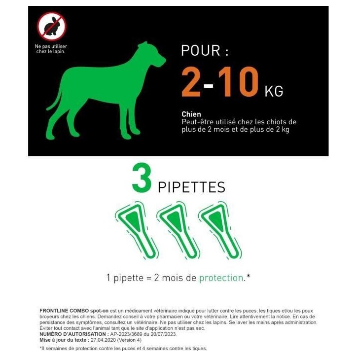 Frontline Combo chien - Anti-puces anti-tiques pour chien S - 2-10kg - 3 pipettes