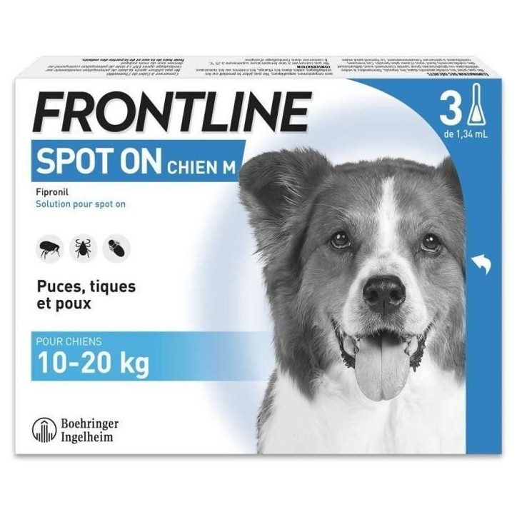 Frontline Spot On chien - Anti-puces anti-tiques pour chien M - 10-20kg - 3 pipettes Frontline Spot On chien - Anti-puces anti-tiques pour chien M - 10-20kg - 3 pipettes