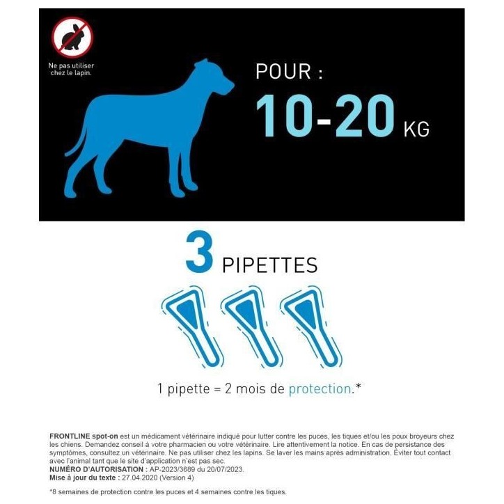 Frontline Spot On chien - Anti-puces anti-tiques pour chien M - 10-20kg - 3 pipettes Frontline Spot On chien - Anti-puces anti-tiques pour chien M - 10-20kg - 3 pipettes
