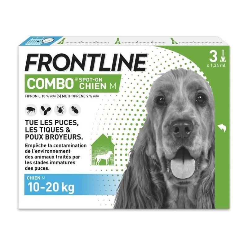 Frontline Combo chien - Anti-puces anti-tiques pour chien M - 10-20kg Frontline Combo chien - Anti-puces anti-tiques pour chien M - 10-20kg