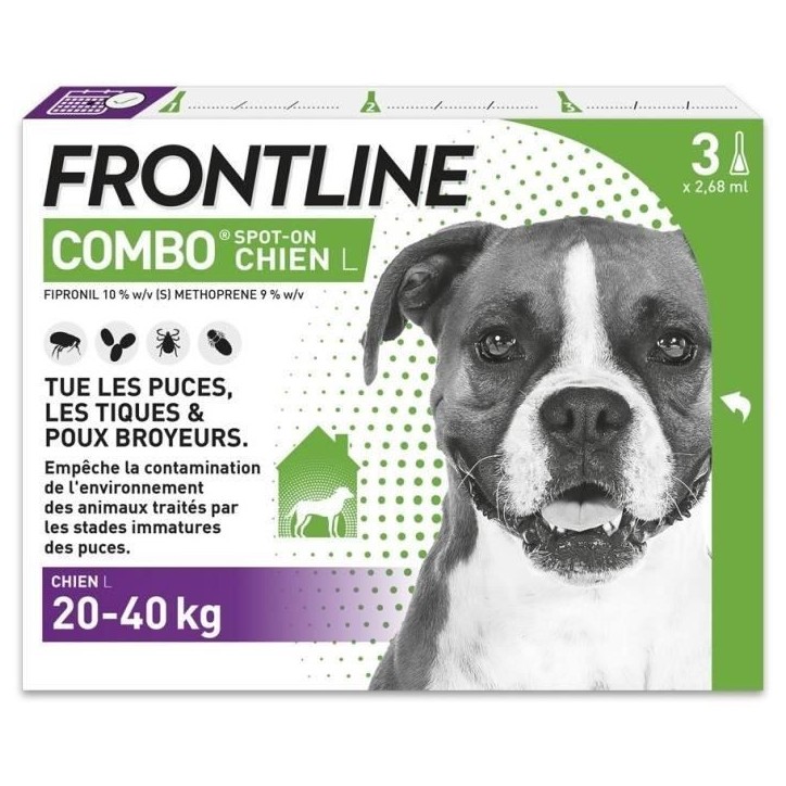 Frontline Combo chien - Anti-puces anti-tiques pour chien L - 20-40kg - 3 pipettes Frontline Combo chien - Anti-puces anti-tiques pour chien L - 20-40kg - 3 pipettes