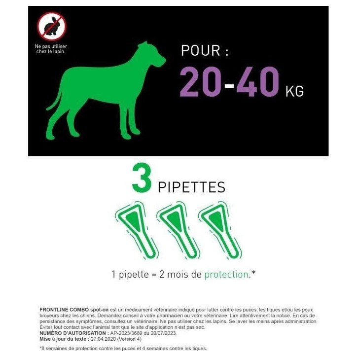 Frontline Combo chien - Anti-puces anti-tiques pour chien L - 20-40kg - 3 pipettes Frontline Combo chien - Anti-puces anti-tiques pour chien L - 20-40kg - 3 pipettes