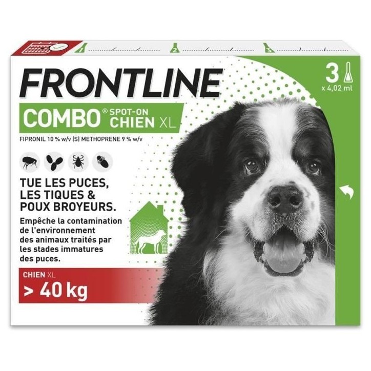 Frontline Combo chien - Anti-puces anti-tiques pour chien XL - 40-60kg - 3 pipettes Frontline Combo chien - Anti-puces anti-tiques pour chien XL - 40-60kg - 3 pipettes