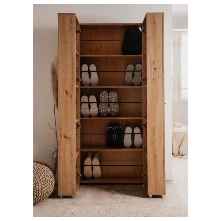 Meuble a chaussures Lugo - Décor chene artisan - 74 x 181,5 x 34 cm - Capacité 32 Paires Meuble a chaussures Lugo - Décor chene artisan - 74 x 181,5 x 34 cm - Capacité 32 Paires