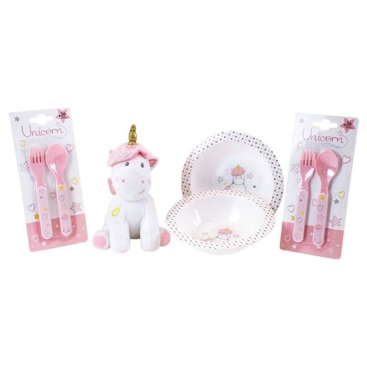 Lot Vaisselle Licorne pour Enfant - FUN HOUSE - 006319 - 2 Assiettes, 2 Sets de Couverts et 1 Peluche Douce Lot Vaisselle Licorne pour Enfant - FUN HOUSE - 006319 - 2 Assiettes, 2 Sets de Couverts et 1 Peluche Douce