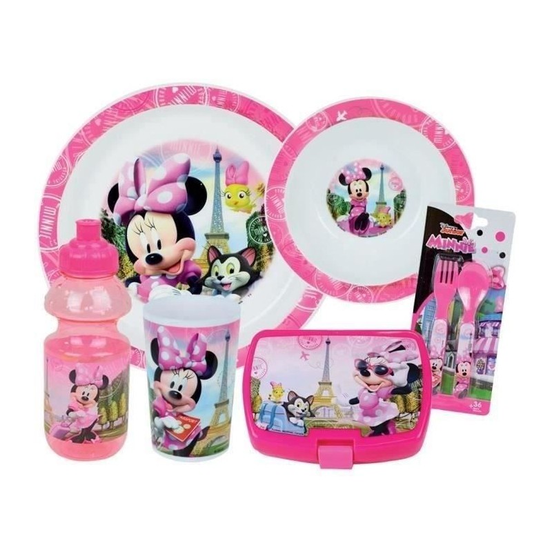 Lot Vaisselle Disney Minnie - FUN HOUSE - 006377 - Verre, Assiette Cre
