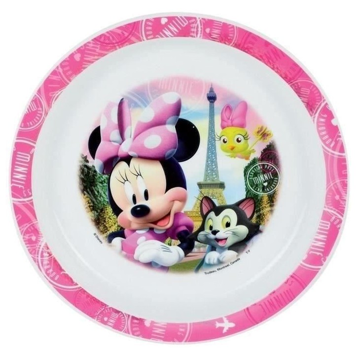 Lot Vaisselle Disney Minnie - FUN HOUSE - 006377 - Verre, Assiette Creuse, Assiette Plate, Gourde, Boîte Goûter et Couverts