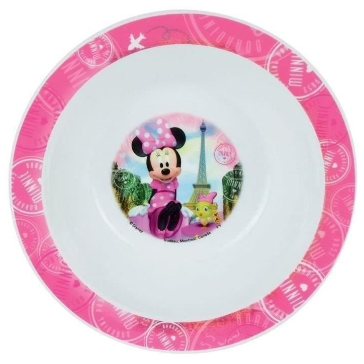 Lot Vaisselle Disney Minnie - FUN HOUSE - 006377 - Verre, Assiette Creuse, Assiette Plate, Gourde, Boîte Goûter et Couverts