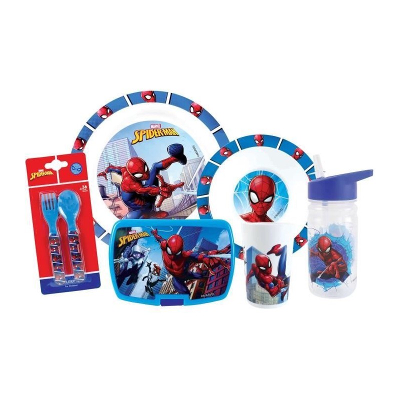 Lot vaisselle - FUN HOUSE - SPIDERMAN - Verre, assiette Ø22 cm et Ø1