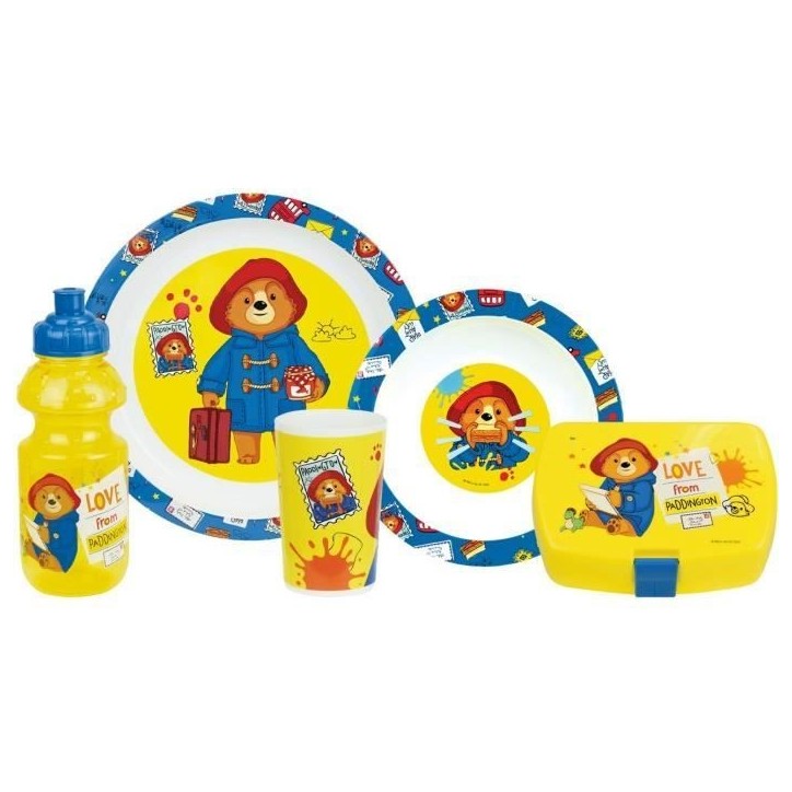 Lot vaisselle réutilisable - FUN HOUSE - PADDINGTON - Assiette, Assiette creuse, Verre, Gourde et boite a goûter