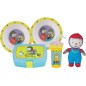 Lot vaisselle - FUN HOUSE - T'CHOUPI - 2 assiettes creuses Ø 16 cm, boîte a goûter, gourde paille et peluche 18 cm