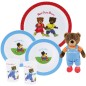Lot vaisselle - FUN HOUSE - PETIT OURS BRUN - Assiette plate Ø 22 cm, 2 assiettes creuses Ø 16 cm, 2 verres 220 ml et peluche