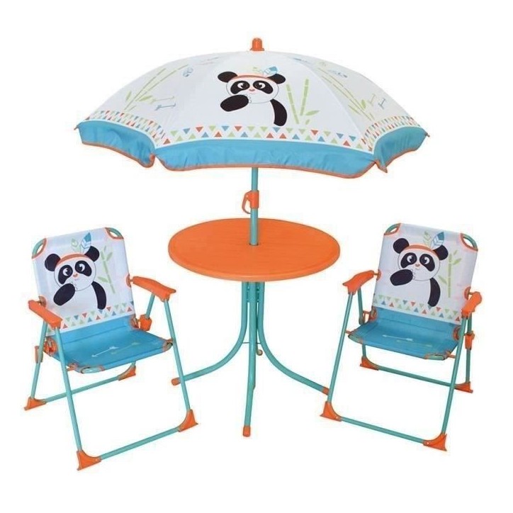 FUN HOUSE 713095 INDIAN PANDA Salon de jardin avec une table, 2 chaises pliables et un parasol pour enfant