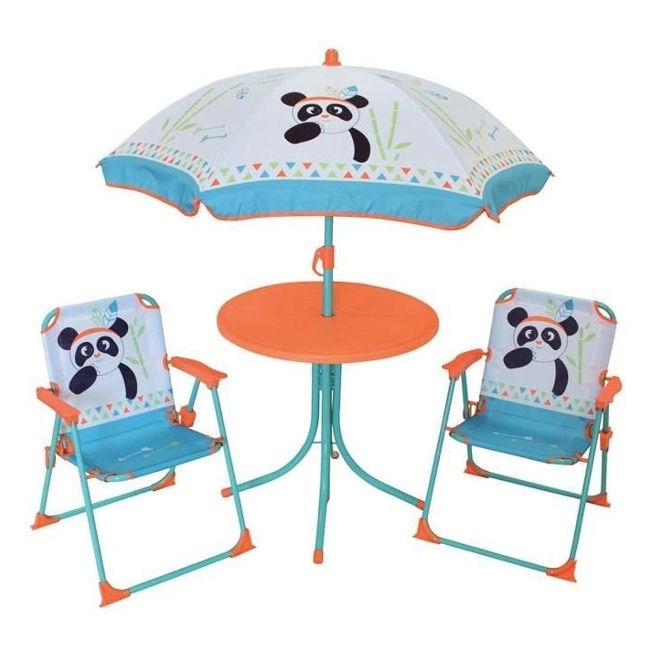 FUN HOUSE 713095 INDIAN PANDA Salon de jardin avec une table, 2 chaises pliables et un parasol pour enfant