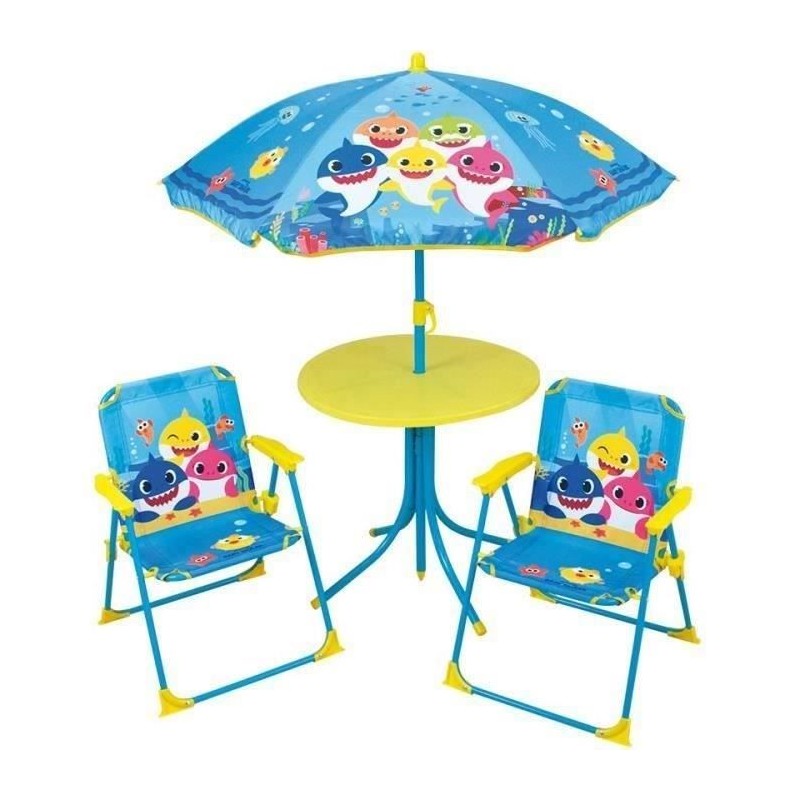 FUN HOUSE Baby Shark Salon de jardin - 1 table H.46xø46 cm, 2 chaises FUN HOUSE Baby Shark Salon de jardin - 1 table H.46xø46 cm, 2 chaises