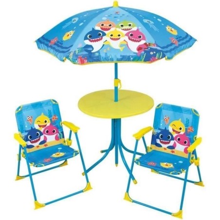 FUN HOUSE Baby Shark Salon de jardin - 1 table H.46xø46 cm, 2 chaises