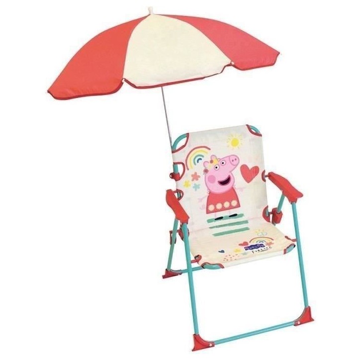 FUN HOUSE Peppa Pig Chaise pliante camping avec parasol - H.38.5 xl.38.5 x P.37.5 cm + parasol ø 65 cm - Pour enfant FUN HOUSE Peppa Pig Chaise pliante camping avec parasol - H.38.5 xl.38.5 x P.37.5 cm + parasol ø 65 cm - Pour enfant