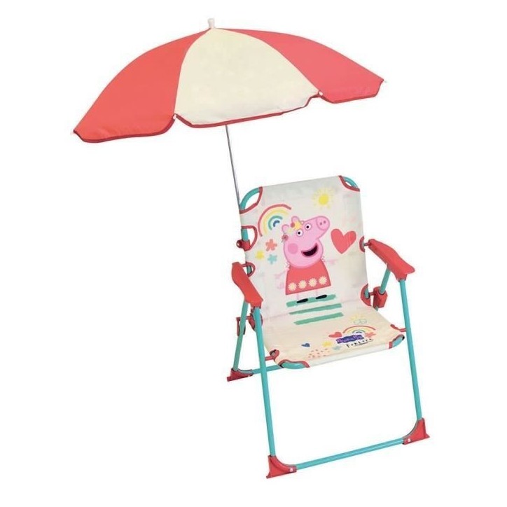 FUN HOUSE Peppa Pig Chaise pliante camping avec parasol - H.38.5 xl.38.5 x P.37.5 cm + parasol ø 65 cm - Pour enfant FUN HOUSE Peppa Pig Chaise pliante camping avec parasol - H.38.5 xl.38.5 x P.37.5 cm + parasol ø 65 cm - Pour enfant